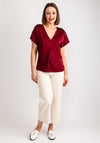 Vila Ellette V-Neck Satin Top, Cabernet