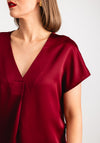 Vila Ellette V-Neck Satin Top, Cabernet