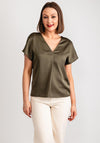 Vila Ellette V-Neck Satin Top, Dusty Olive