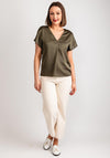 Vila Ellette V-Neck Satin Top, Dusty Olive