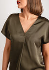 Vila Ellette V-Neck Satin Top, Dusty Olive