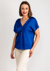 Vila Ellette V-Neck Satin Top, Mazarine Blue