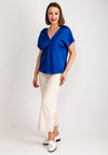 Vila Ellette V-Neck Satin Top, Mazarine Blue