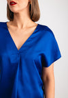 Vila Ellette V-Neck Satin Top, Mazarine Blue