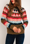 White Stuff Yoke Pattern Knit Jumper, Pink Multi