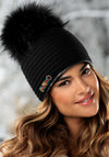 Willi Mona Handmade Ribbed Pom Pom Hat, Black