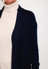 Natalia Collection One Size Diamante Waterfall Fine Knit Cardigan, Navy