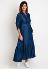 Serafina Collection One Size Belted Maxi Shirt Dress, Denim Blue