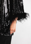 Malissa J Sequin Jacket with Feather Cuffs, Black