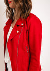 Serafina Collection Faux Suede Biker Jacket, Red