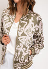 Serafina Collection Feather Print Bomber Jacket, Khaki