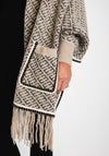 Serafina Collection One Size Faux Fur Collar Print Poncho, Beige