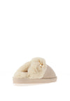 Zen Collection Faux Fur Brooch Detail Slippers, Beige