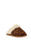 Zen Collection Faux Fur Brooch Detail Slippers, Leopard