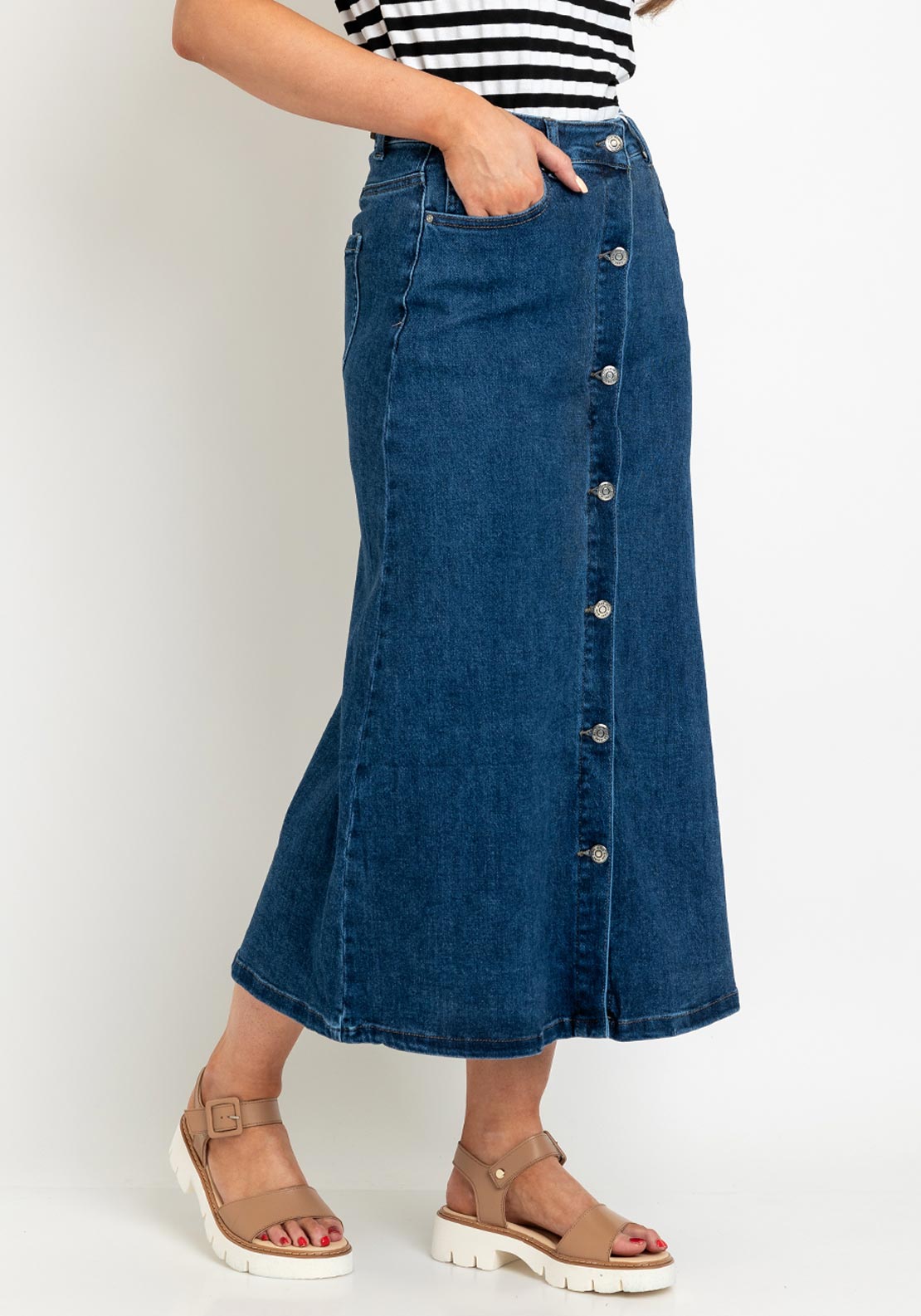 Serafina Collection Soft Stretch Maxi Skirt, Denim - McElhinneys