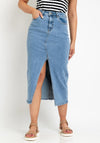 The Serafina Collection Slit Detail Midi Skirt, Mid Wash Denim