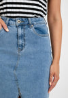 The Serafina Collection Slit Detail Midi Skirt, Mid Wash Denim