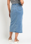 The Serafina Collection Slit Detail Midi Skirt, Mid Wash Denim