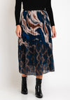 Serafina Collection One Size Dual Print Pleated Midi Skirt, Navy