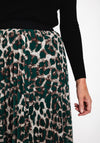 Serafina Collection One Size Pleated Leopard Print Midi Skirt, Green