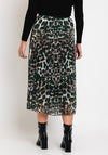 Serafina Collection One Size Pleated Leopard Print Midi Skirt, Green