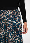 Serafina Collection One Size Pleated Leopard Print Midi Skirt, Teal