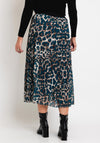 Serafina Collection One Size Pleated Leopard Print Midi Skirt, Teal