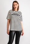 Kaffe Heidi Striped Amour Embroidered T-Shirt, Cream