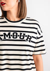 Kaffe Heidi Striped Amour Embroidered T-Shirt, Cream