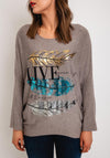 Serafina Collection One Size Metallic Print Sweater, Taupe