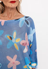 Serafina Collection One Size Floral Print Sweater, Blue