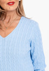 Serafina Collection V-Neck Cable Knit Sweater, Blue