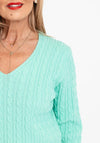 Serafina Collection V-Neck Cable Knit Sweater, Green