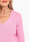 Serafina Collection V-Neck Cable Knit Sweater, Pink