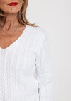 Serafina Collection V-Neck Cable Knit Sweater, White