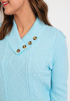 Serafina Collection Button Collar Cable Knit Sweater, Aqua