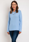 Serafina Collection Button Collar Cable Knit Sweater, Blue