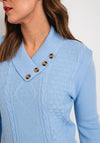 Serafina Collection Button Collar Cable Knit Sweater, Blue