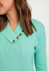 Serafina Collection Button Collar Cable Knit Sweater, Green