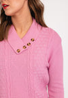 Serafina Collection Button Collar Cable Knit Sweater, Pink