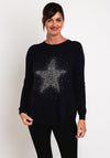 Natalia Collection One Size Fine Knit Star Print Sweater, Navy