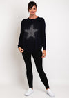 Natalia Collection One Size Fine Knit Star Print Sweater, Navy