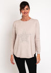 Natalia Collection One Size Fine Knit Star Print Sweater, Oatmeal