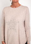 Natalia Collection One Size Fine Knit Star Print Sweater, Oatmeal