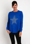 Natalia Collection One Size Fine Knit Star Print Sweater, Royal Blue