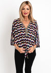 Natalia Collection One Size Embellished V-Neckline Print Top, Multi