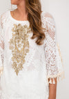 The Serafina Collection One Size Gold Design Lace Top, White