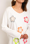 Serafina Collection One Size Flower Applique Top, White