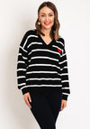 Serafina Collection One Size Heart Motif Striped Sweater, Black