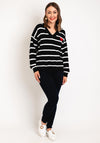 Serafina Collection One Size Heart Motif Striped Sweater, Black